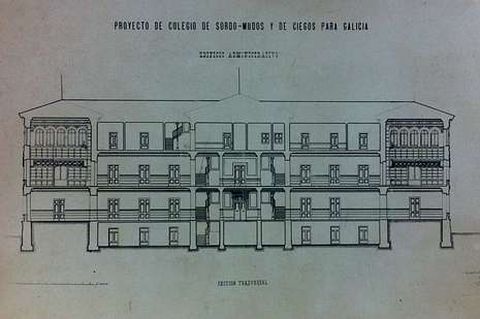 Plano original del Colegio Regional de Sordomudos y Ciegos en San Caetano -hoy sede de la Xunta- firmado por Ricardo Vel�zquez en 1905