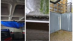 Algunos propietarios ponen pl�sticos para recoger las filtraciones, hay techos de donde se aprecia las gotas de agua que caen y en el exterior tambi�n son visibles defectos.