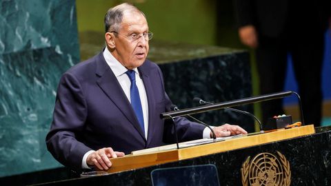 El ministro de Exteriores ruso, Sergu�i Lavrov, durante su intervenci�n ante la Asamblea General de la ONU