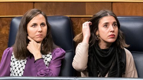 Ione Belarra e Irene Montero, ayer en la primera jornada de la sesin de investidura