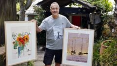 Honorato L�pez expone sus acuarelas en el jard�n bot�nico de la Fundaci�n Sales, en Vigo.