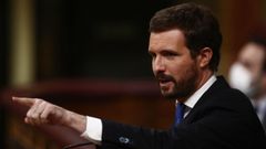 El l�der del PP, Pablo Casado, durante el debate de este mi�rcoles en el Congreso