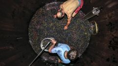 Pisado de uva en una bodega de Sober, en una fotograf�a de archivo