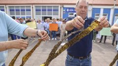 Protesta de los vecinos de O Val, este lunes, por la gran proliferacin de moscas. 