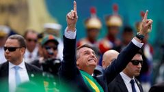 Bolsonaro, en un momento del desfile militar durante la ceremonia en Brasilia