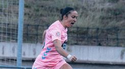 Tati Cruz celebra su primer gol de la temporada, que vali el triunfo de As Celtas ante el Madrid CFF B.