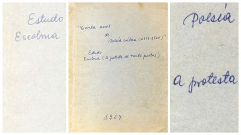 �TRINTA ANOS DE POES�A CR�TICA 1936-1966�.�Cuberta escrita a bol�grafo por Xes�s Alonso Montero. Esta obra ver� pronto a luz da man da editorial Galaxia.