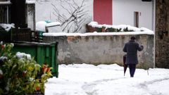 Una persona camina por una calle nevada en San Juan de Bele�o, Ponga