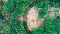 Vista a�rea de las excavaciones realizadas el a�o pasado en la aldea prehist�rica de Vilarello. El c�rculo indica la situaci�n del muro (de unos 65 metros de di�metro) que proteg�a el asentamiento 