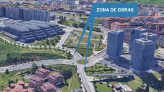 Zona de obras en las inmediaciones del HUCA, Oviedo