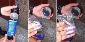Capturas del v�deo en el que se muestra el mecanismo de la botella incautada a un joven en Serantes. 