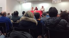 �ngel Abalde, Estefan�a Puente y Luis Alonso Echevarr�a, en el colegio Jovellanos