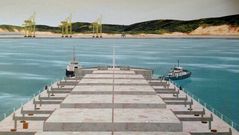 Imagen virtual de la vista de la d�rsena desde el puente durante la aproximaci�n de un granelero