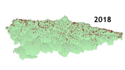 Distribucin espacial de nidos de Vespa velutina en 2018