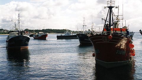 Imagen de la flota palangrera de Ribeira, en 1996