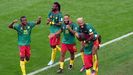Los futbolistas de Camern.Los futbolistas de Camern celebran un gol