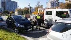 La se�alizaci�n de las plazas de aparcamiento para el �vacun�dromo� se coloc� este jueves en Pontevedra