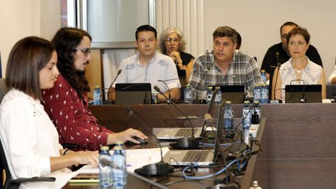 Foto de archivo de un pleno en la que puede verse en la parte izquierda a la regidora Carmela L�pez y de frente, con camisa de cuadros, al portavoz popular, Manuel Rouco