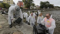 Limpieza de la r�a de O Burgo por parte de un grupo de voluntarios, el pasado 5 de octubre.