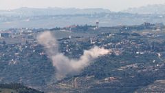 Ataque israel� en el sur del L�bano, visto desde la Alta Galilea, este viernes.