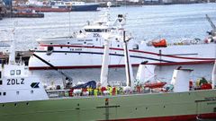 Imagen tomada el pasado enero en la r�a de Vigo de dos arrastreros que operan en las islas Malvinas.