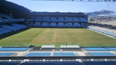 Aspecto que presentaba el c�sped del estadio de Bala�dos en la tarde de este mi�rcoles; as� se lo encontraron los emisarios de la LFP.