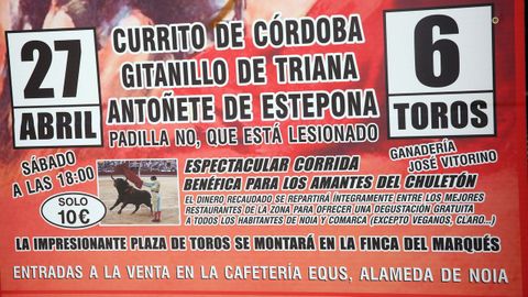 Detalle del cartel con todos los detalles de la corrida de toros ficticia.