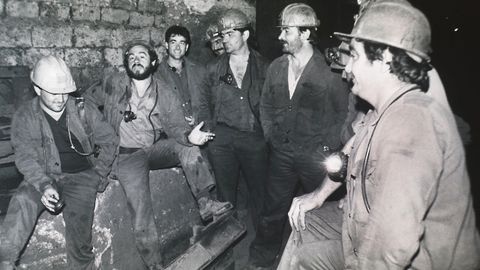 Mineros encerrados. De izda a dcha: Joaqu�n, Luis, Jer�nimo, Laureano, Palacio, Patona y Cuqui