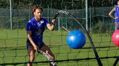 Keko, una de las referencias del D�por, en un entrenamiento de esta pretemporada
