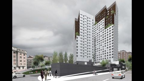 Proyecto del arquitecto Patxi Mangado para levantar las torres de viviendas y bajos comerciales del barrio de San L�zaro, en Oviedo