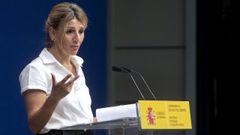 Yolanda D�az en una comparecencia tras reunirse con las principales asociaciones de aut�nomos el pasado viernes