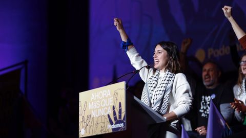 La exministra de Igualdad, Irene Montero, en el acto en Madrid en el que se anunci su candidatura a las elecciones europeas.