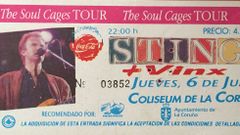 Entrada del concierto de Sting en A Coru�a en 1991