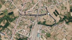 En esta imagen de sat�lite se ve, en negro, el trazado del t�nel, las cinco nuevas calles y la rotonda que que hay que construir para suprimir los pasos a nivel de Rioseco y Juan Montes 
