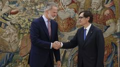 El rey Felipe VI recibe en audiencia al presidente de la Generalitat, Salvador Illa, este mircoles en el palacio de la Zarzuela