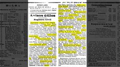 El registro de defunciones de La Voz de Galicia del 15 de octubre de 1908 refleja la huella mortal de la pandemia gripal. Ese d�a se registra un solo nacimiento. El virus se ensa�� con las embarazadas. Subrayado en amarillo, los muertos por la pandemia