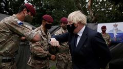 Boris Johnson, durante una recepci�n a los soldados que participaron en la evacuaci�n de Afganistan.