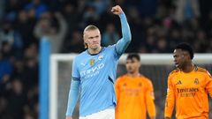 Erling Haaland.Erling Haaland, delantero del Manchester City, celebra un gol frente al Real Madrid