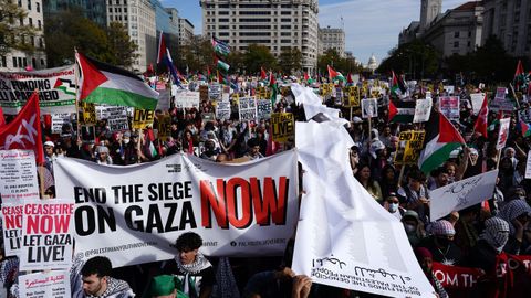 Manifetacin en Washington para exigir el fin de los bombardeos sobre Gaza.