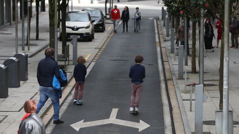 El Ayuntamiento ensay la peatonalizacin blanda en varias calles del Ensanche en el 2020, en plena pandemia, como se ve en la imagen de archivo.