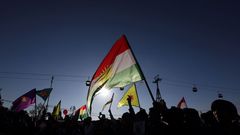 Kurdos sirios hondean banderas durante una protesta contra la operaci�n militar del ej�rcito turco en Afrin (Siria)
