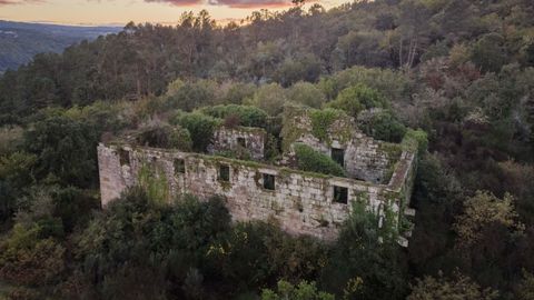 Vista aérea del estado de abandono del monasterio del siglo IX Santa Comba de Naves (Ourense).