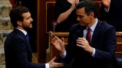 Pablo Casado y Pedro Snchez en el Congreso de los Diputados, en una imagen de archivo.