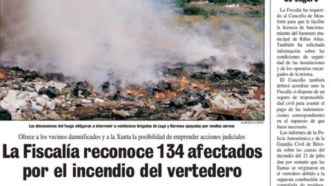 Una p�gina de la edici�n local de La Voz publicada el 8 de noviembre de 2000 ofreci� informaci�n sobre las consecuencias judiciales del incendio de ese a�o en Monforte
