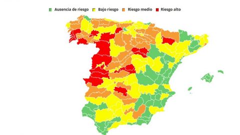Mapa de Meteosalud de este lunes que informa de la ausencia de riesgo para la salud por las temperaturas que se han registrado en la comarca