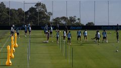 Jugadores del Celta, en un entrenamiento en la Cidade Deportiva Afouteza.