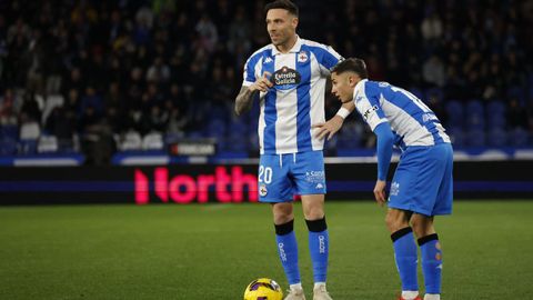 José Ángel Jurado y Yeremay, durante un partido del Dépor esta temporada
