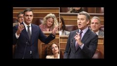 El presidente del Gobierno, Pedro Snchez, y el presidente del PP, Alberto Nez Feijoo, en la sesin de control en el Congreso.