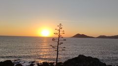 Puesta de sol desde el mirador de Atalaia y Porto do Son 