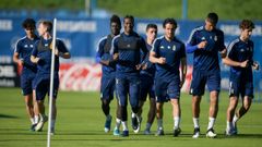 Entrenamiento Real Oviedo Mier Edu Cortina Obeng Ibra Christian Fernandez Grippo Javi Cueto.Un instante de una sesi�n de entrenamiento en El Requex�n